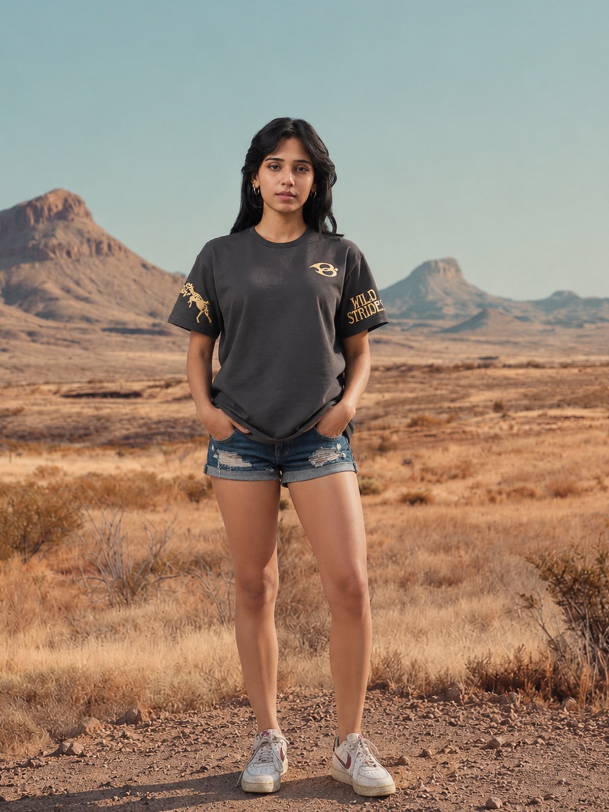 Wild Strides Tee in Ash, worn