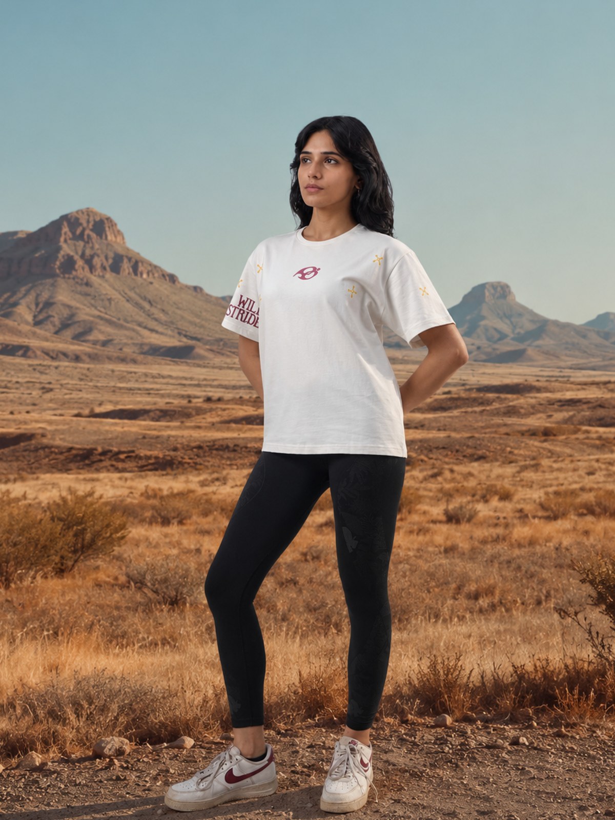 Wild Strides Tee in Ivory, worn