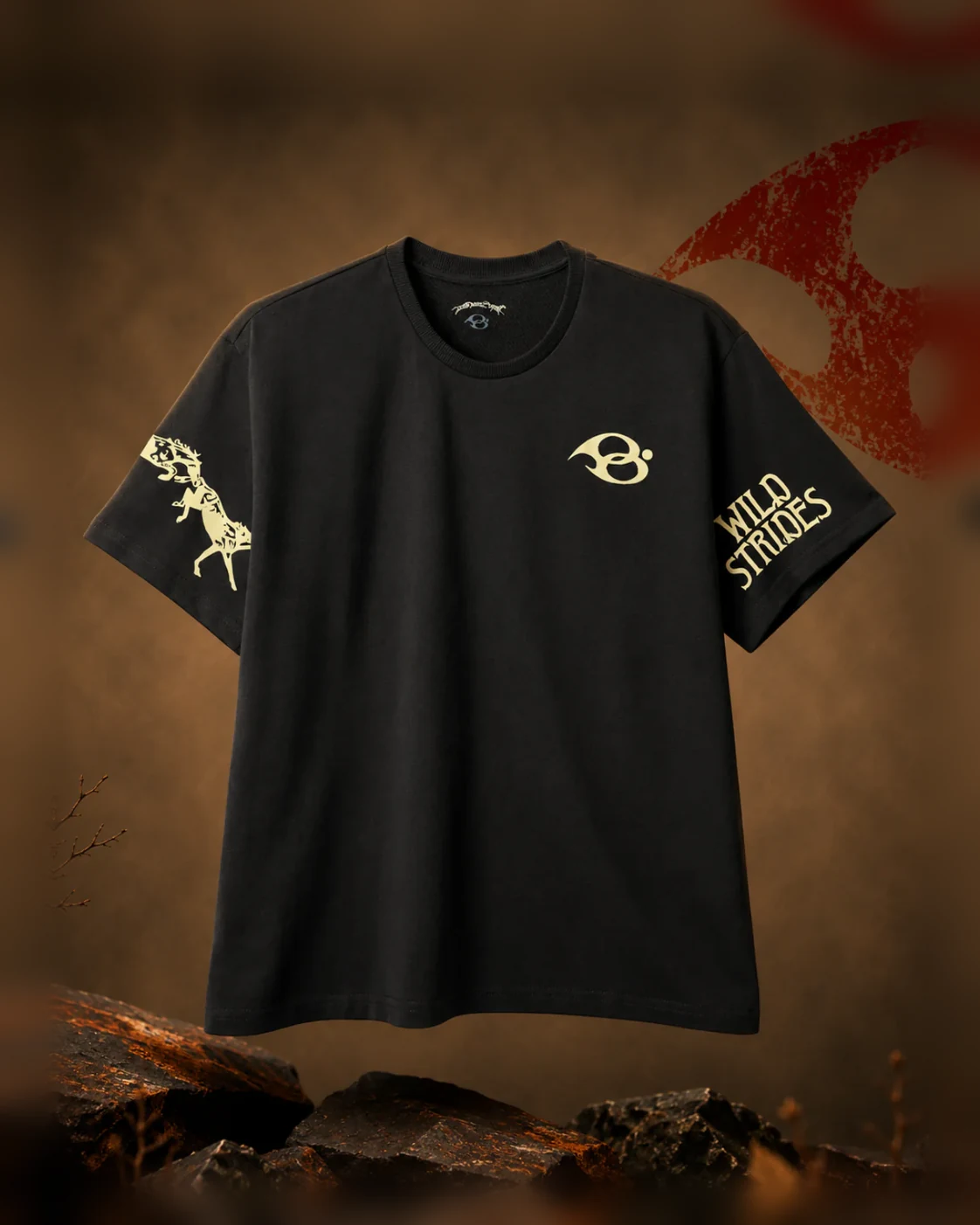 Wild Strides Tee in Ash - Ghoda mark at the chest, Wild Strides on the sleeve