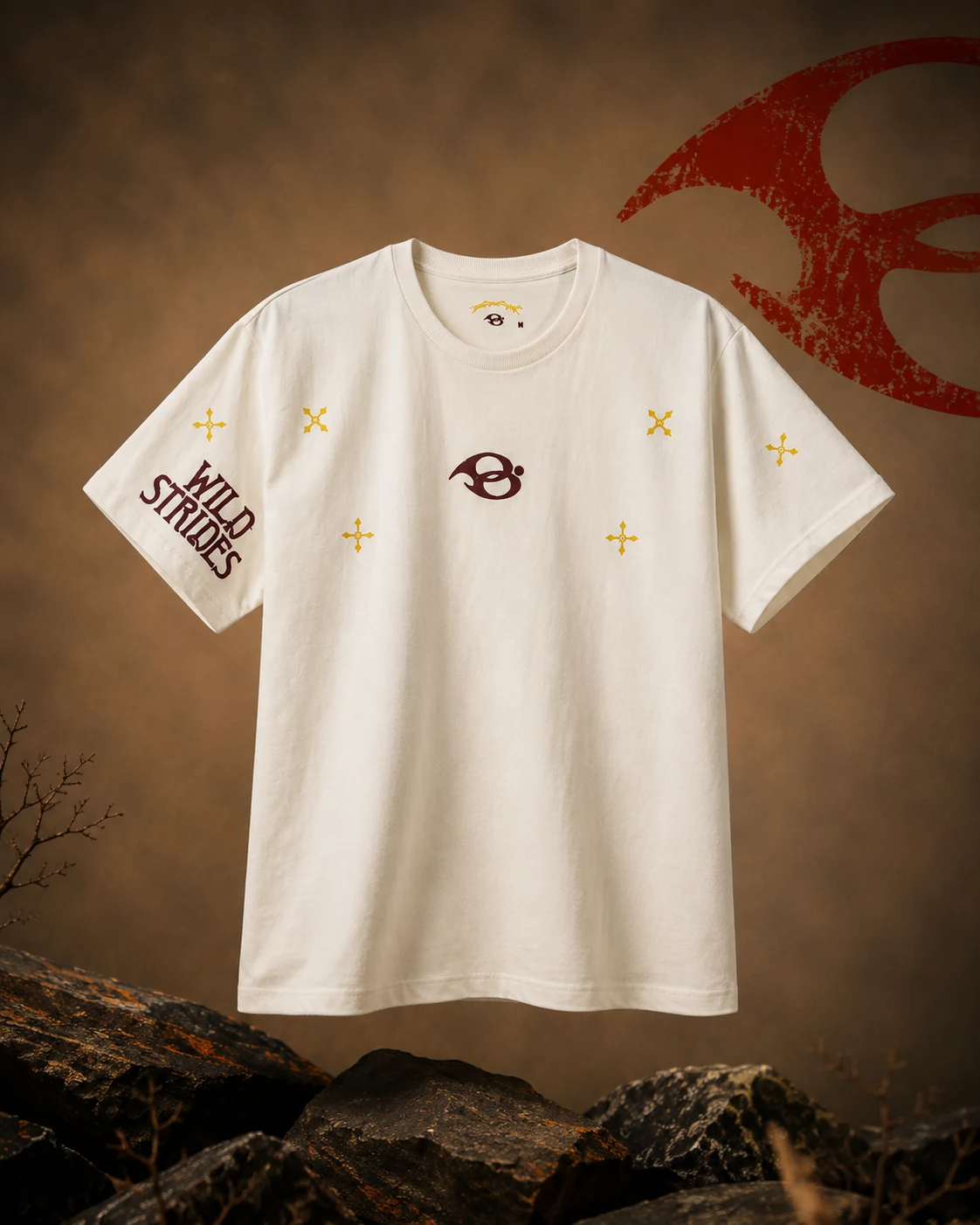 Wild Strides Tee in Ivory - Ghoda mark at the chest, Wild Strides on the sleeve